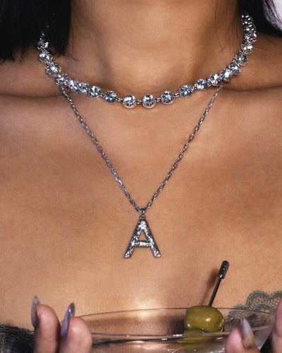 Textured Initial Letter Necklace in Silver