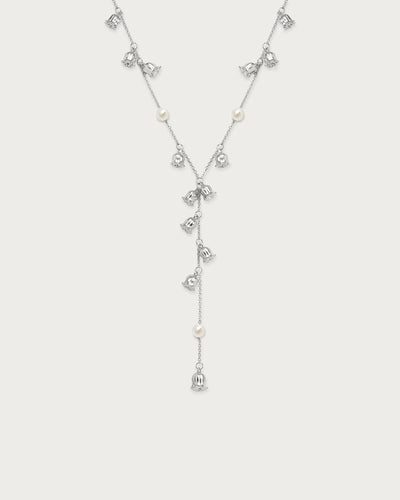Lily of the Valley Pearl Lariat Necklace in Silver