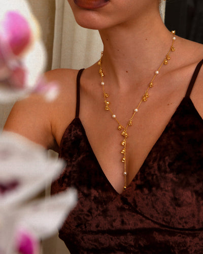 Lily of the Valley Pearl Lariat Necklace