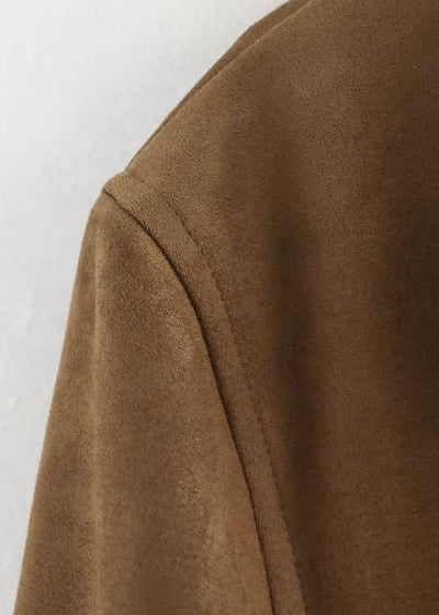 Delora - Suede Button-Front Blazer with Patch Pockets