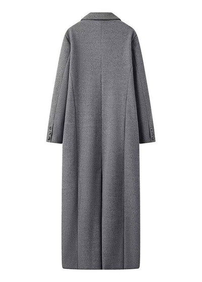 Double-Breasted Long Wool-Blend Coat – Gray