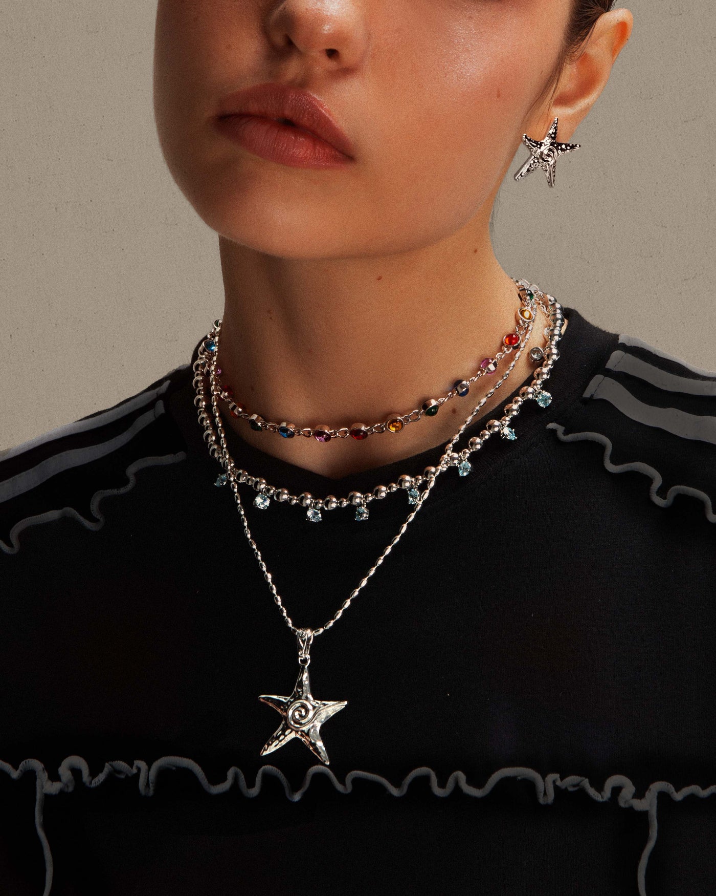 Starfish Necklace & Earrings Set in Silver