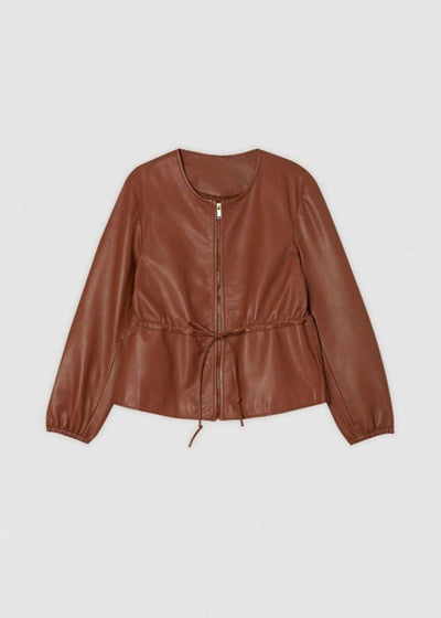 Sorelle - Cognac Faux Leather Zip Jacket with Drawstring Waist