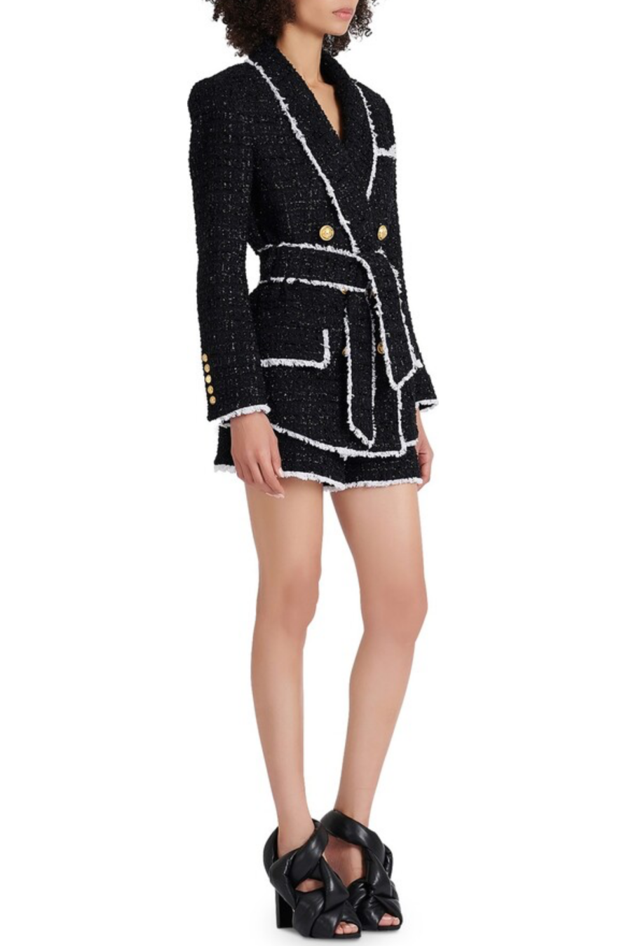 Mishka Breasted Tweed Jacket With Belt- Black