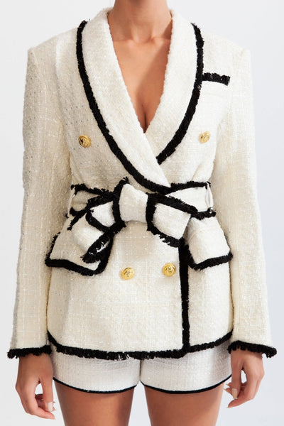 Mishka Breasted Tweed Jacket With Belt- White