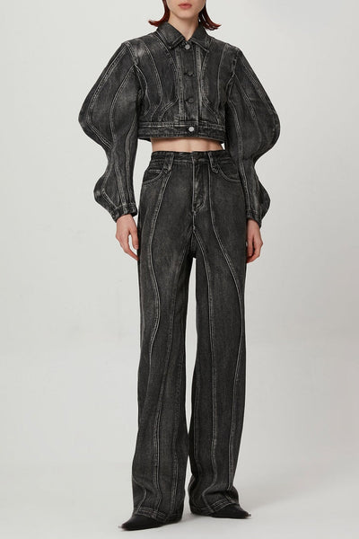 Rhea 3D Wave Deconstruction Denim Jacket