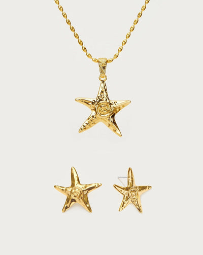 Starfish Necklace & Earrings Set in Silver