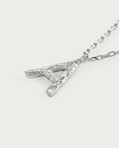 Textured Initial Letter Necklace in Silver