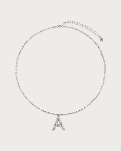 Textured Initial Letter Necklace in Silver