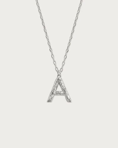 Textured Initial Letter Necklace in Silver