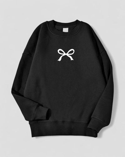 Fleece Lined Cotton Blend Oversized Bow Print Sweatshirt for Women