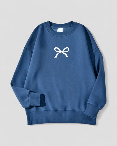 Fleece Lined Cotton Blend Oversized Bow Print Sweatshirt for Women
