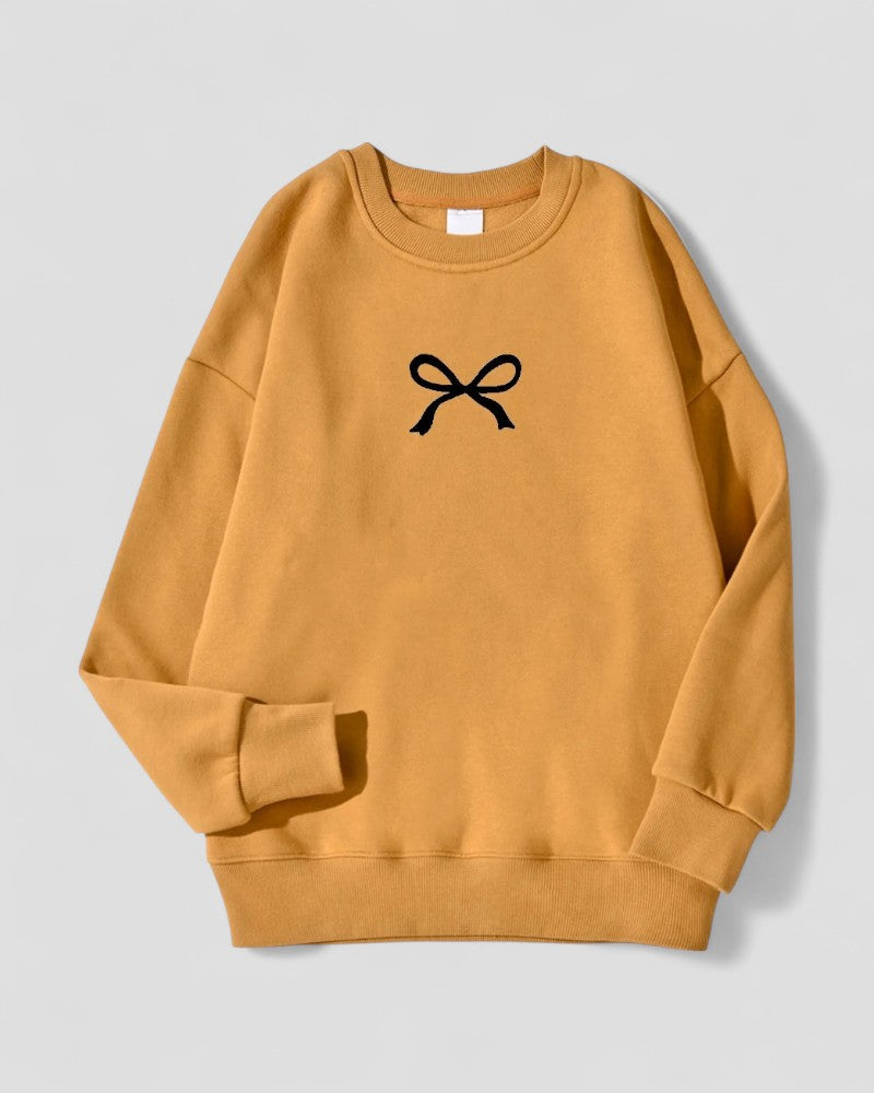 Fleece Lined Cotton Blend Oversized Bow Print Sweatshirt for Women