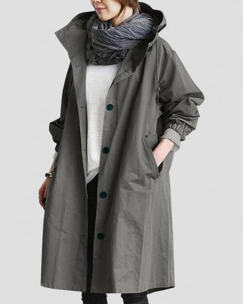 Women Waterproof Oversized Long Trench Coat with Pockets