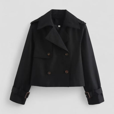 Women’s Cropped Trench Coat Double Breasted Long Sleeve Jacket