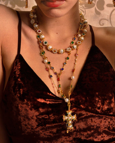 Lover of Helius Pearl Cross Necklace