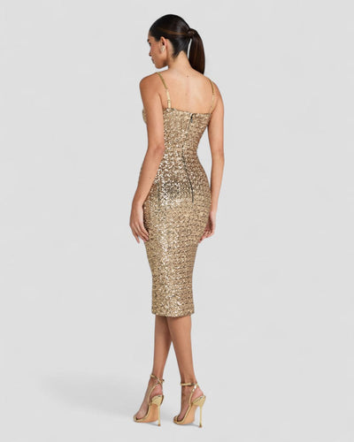 Sequin Bodycon Midi Dress with Chain Straps Party Look