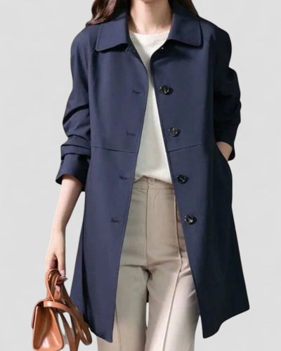 Elegant Cotton Blend Button Front Short Trench Coat for Women