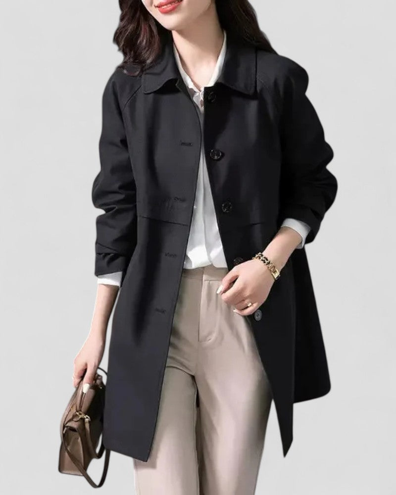 Elegant Cotton Blend Button Front Short Trench Coat for Women