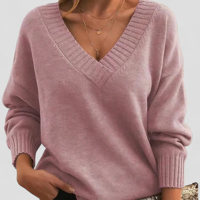 Cotton V Neck Long Sleeve Knit Sweater Women Casual Wear
