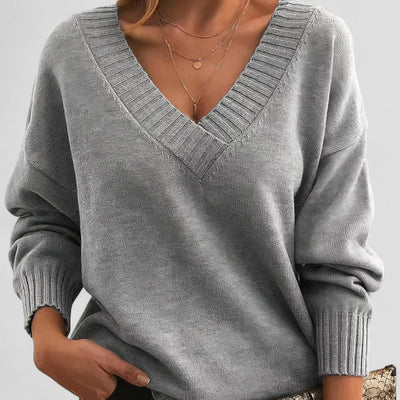 Cotton V Neck Long Sleeve Knit Sweater Women Casual Wear