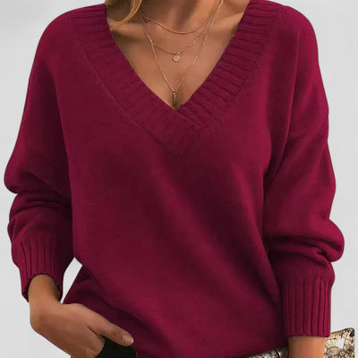 Cotton V Neck Long Sleeve Knit Sweater Women Casual Wear