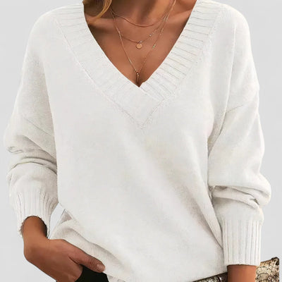 Cotton V Neck Long Sleeve Knit Sweater Women Casual Wear