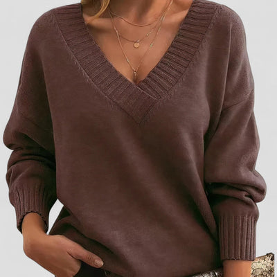 Cotton V Neck Long Sleeve Knit Sweater Women Casual Wear