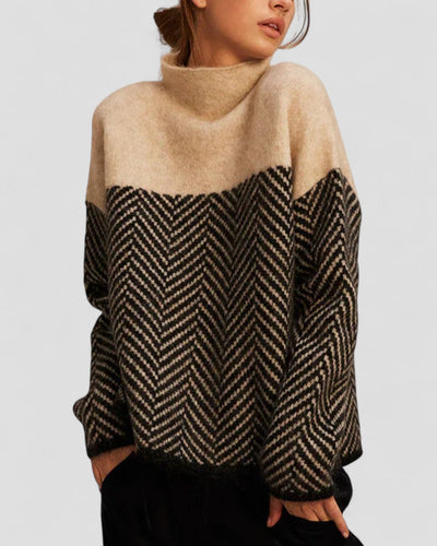 Soft Knit Turtleneck Sweater with Patterned Design