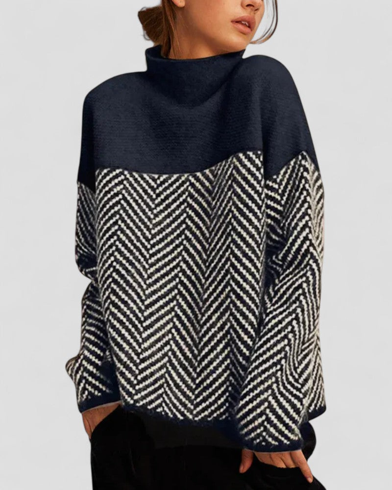 Soft Knit Turtleneck Sweater with Patterned Design