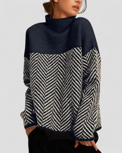 Soft Knit Turtleneck Sweater with Patterned Design