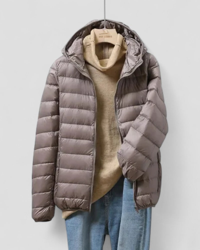 Lightweight Packable Puffer Jacket with Hood for Women