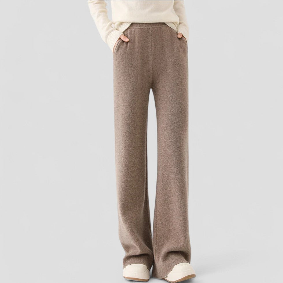 High Waist Cotton Blend Knit Wide Leg Trousers