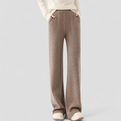High Waist Cotton Blend Knit Wide Leg Trousers