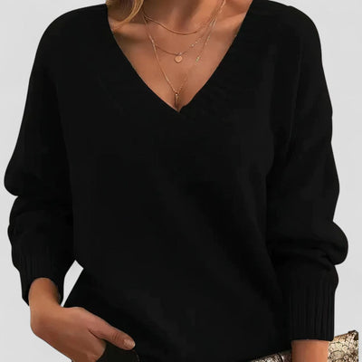 Cotton V Neck Long Sleeve Knit Sweater Women Casual Wear