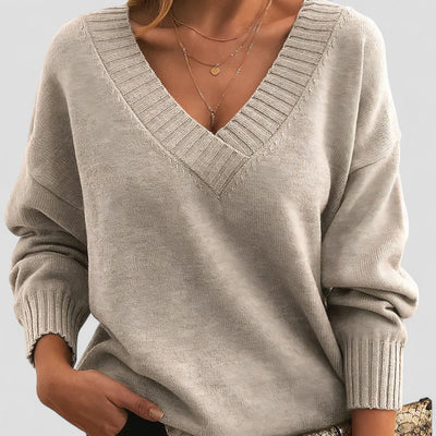 Cotton V Neck Long Sleeve Knit Sweater Women Casual Wear