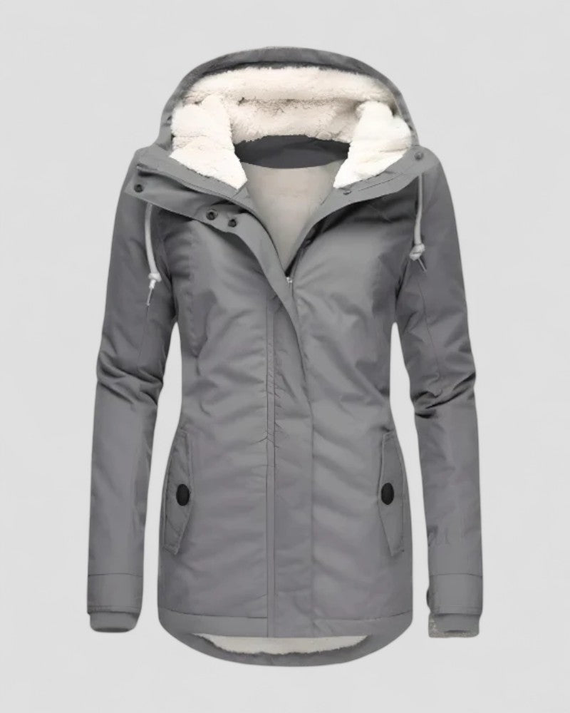 Women Waterproof Hooded Winter Jacket with Fleece Lining