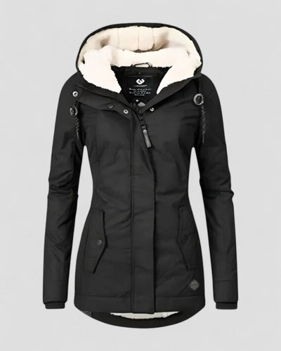 Women Waterproof Hooded Winter Jacket with Fleece Lining