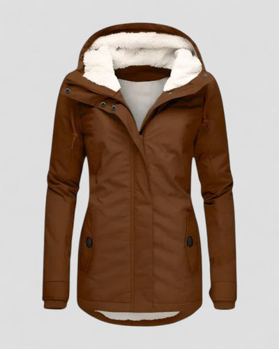Women Waterproof Hooded Winter Jacket with Fleece Lining