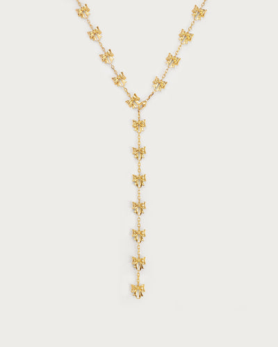 Bow Lariat Long Necklace in Gold