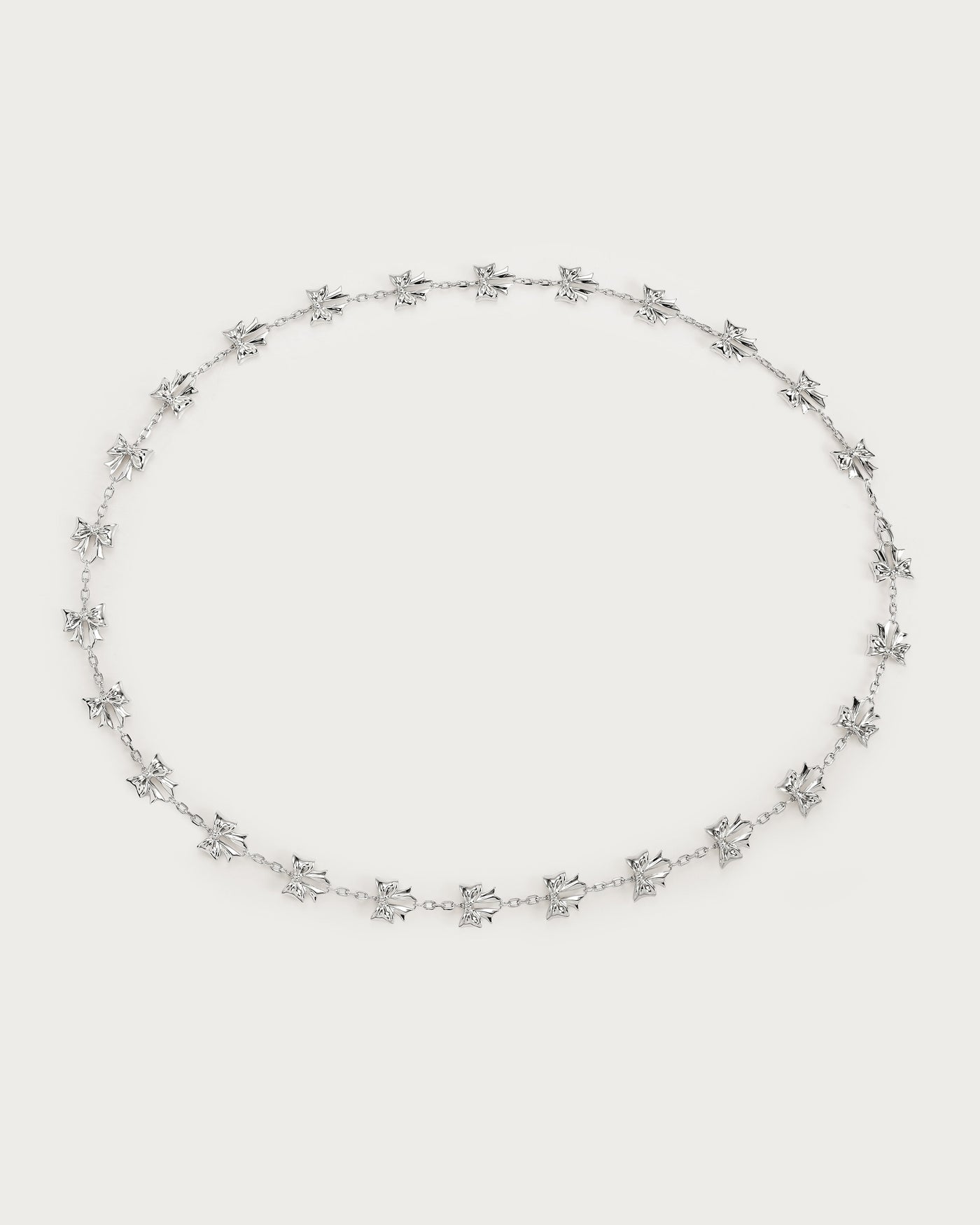 Bow Lariat Long Necklace in Silver