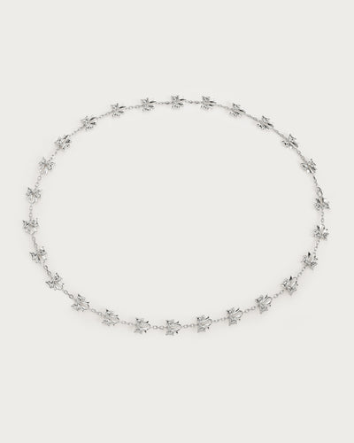 Bow Lariat Long Necklace in Silver