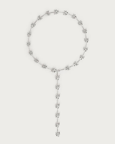 Bow Lariat Long Necklace in Silver