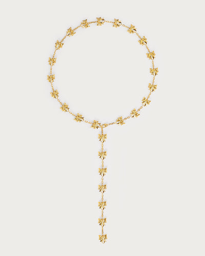 Bow Lariat Long Necklace in Gold