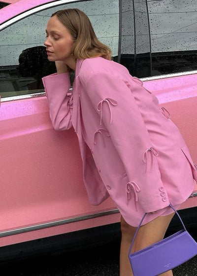 Pink Statement Blazer with Bow Detailing – Oversized Fit