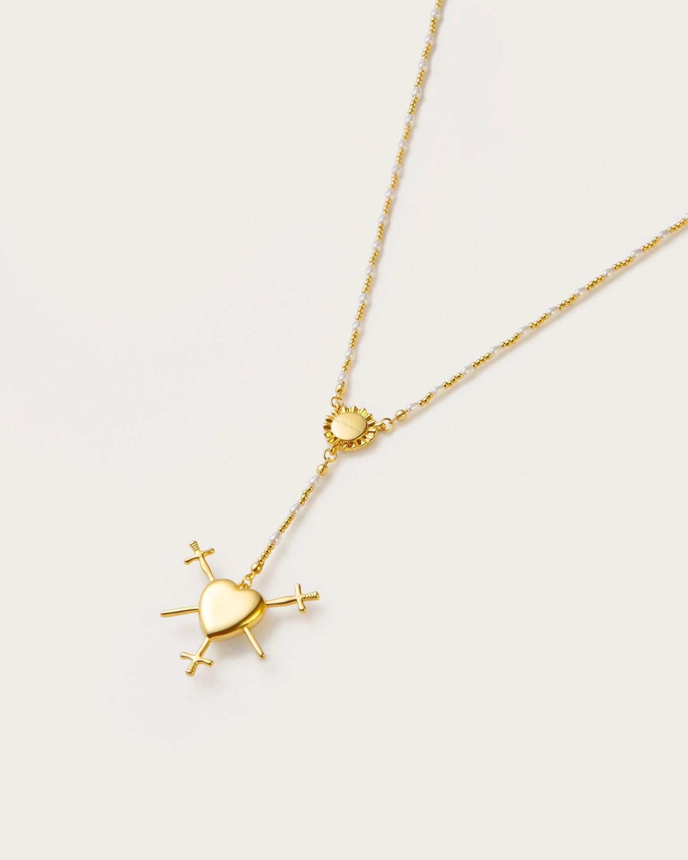 Three of Swords Rosary Necklace in Gold