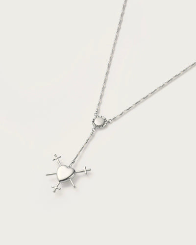Three of Swords Rosary Necklace in Silver